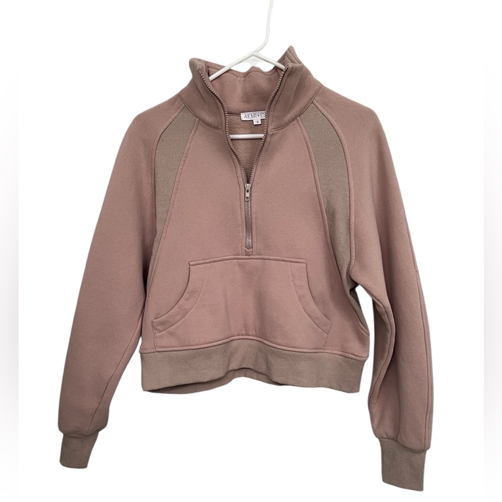 Women's Brown Quarter-Zip Sweatshirt Small